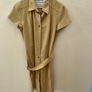Faux suede tan Women’s dress with belt‎